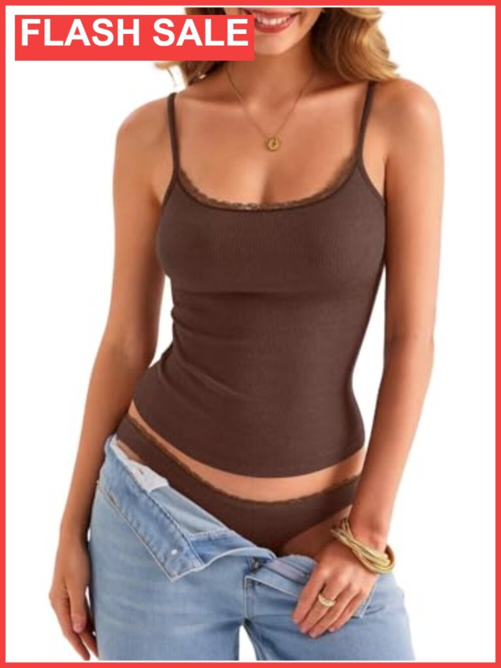 Womens Ribbed Lace Camisole Square Neck Tank Top Sleeveless Cotton Spandex